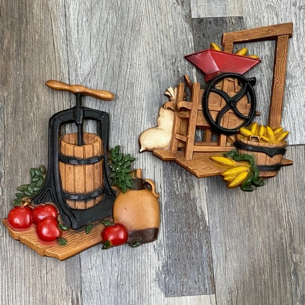 Homco Vintage 3D 1978 cast metal Wall plaques Art with Red and Yellow Details